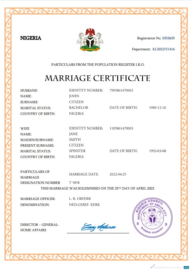 Download Nigeria marriage certificate Word and PDF template Photoshop template